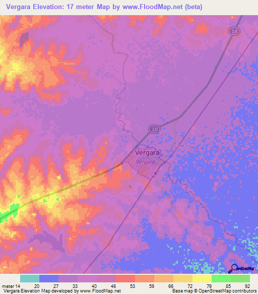 Vergara,Uruguay Elevation Map