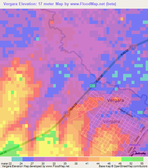 Vergara,Uruguay Elevation Map