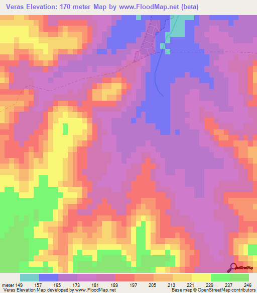 Veras,Uruguay Elevation Map