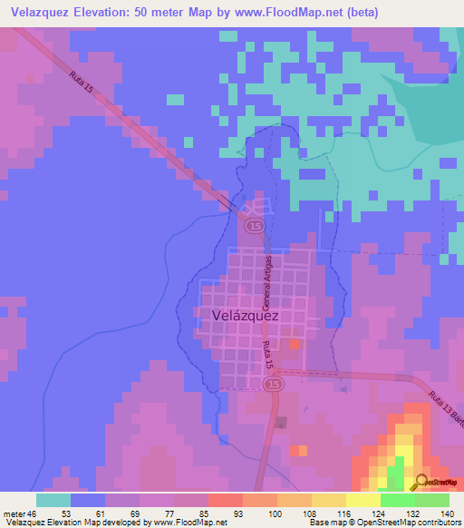Velazquez,Uruguay Elevation Map