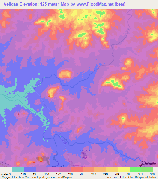 Vejigas,Uruguay Elevation Map