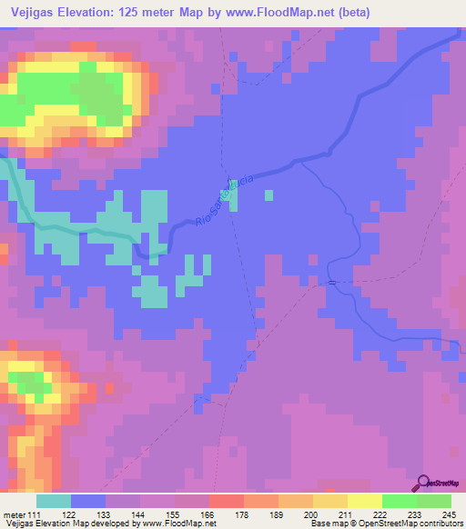 Vejigas,Uruguay Elevation Map