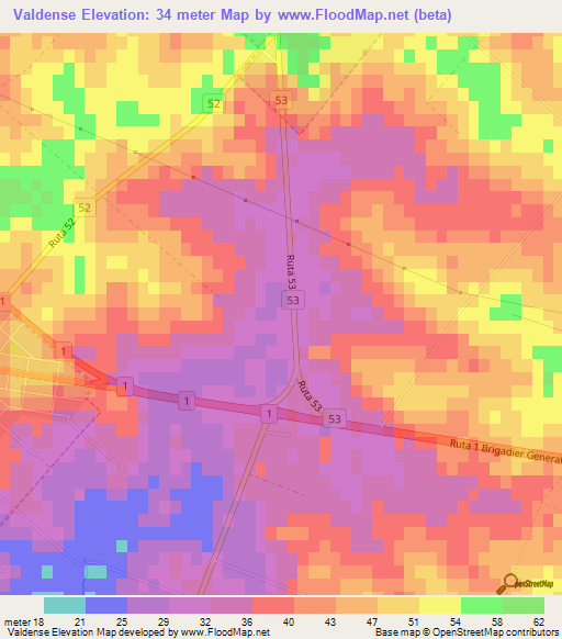Valdense,Uruguay Elevation Map