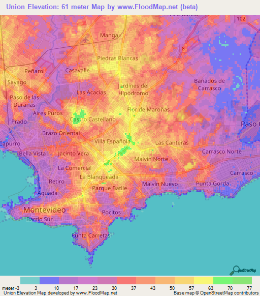 Union,Uruguay Elevation Map