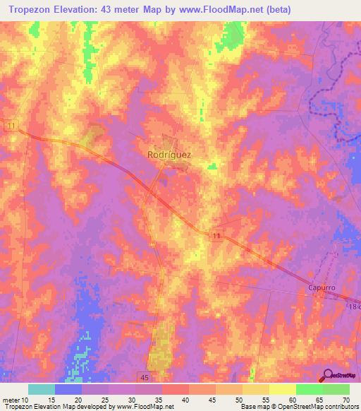 Tropezon,Uruguay Elevation Map