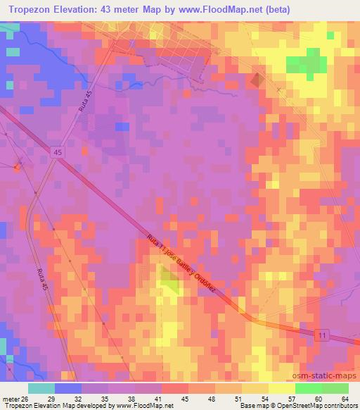 Tropezon,Uruguay Elevation Map