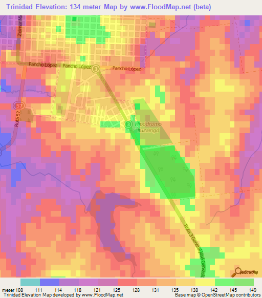 Trinidad,Uruguay Elevation Map