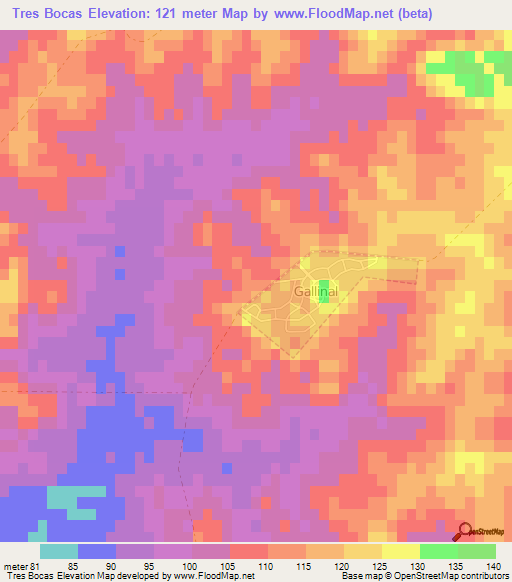 Tres Bocas,Uruguay Elevation Map