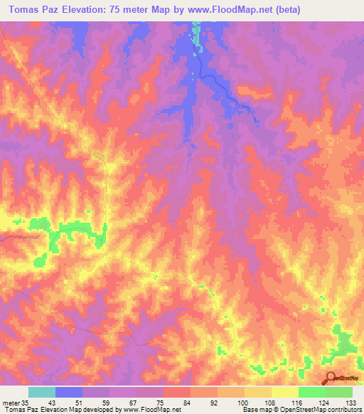 Tomas Paz,Uruguay Elevation Map