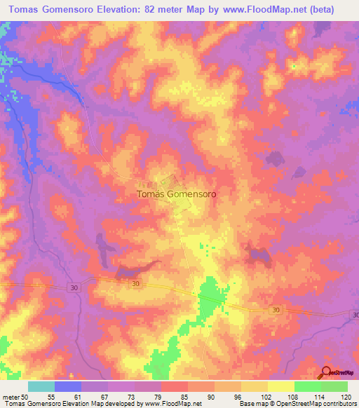 Tomas Gomensoro,Uruguay Elevation Map