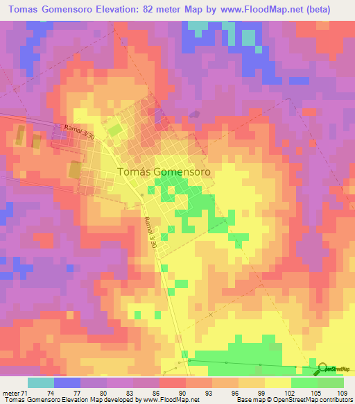 Tomas Gomensoro,Uruguay Elevation Map