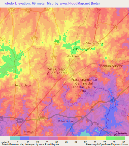 Toledo,Uruguay Elevation Map