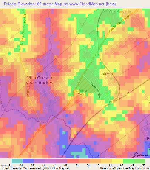 Toledo,Uruguay Elevation Map