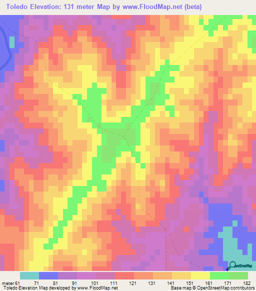 Toledo,Uruguay Elevation Map