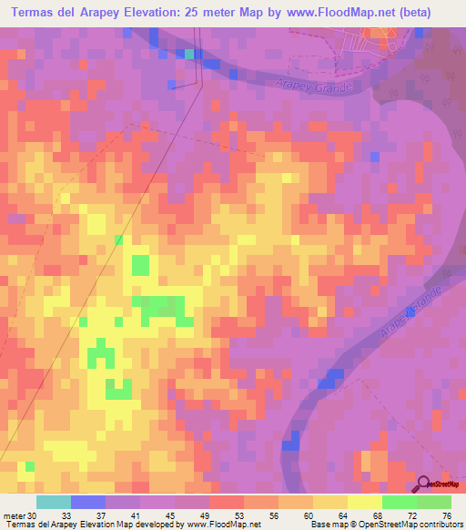 Termas del Arapey,Uruguay Elevation Map