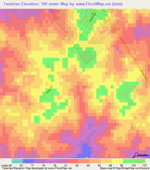 Tarariras,Uruguay Elevation Map