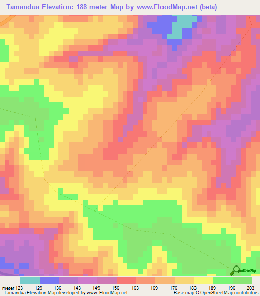 Tamandua,Uruguay Elevation Map