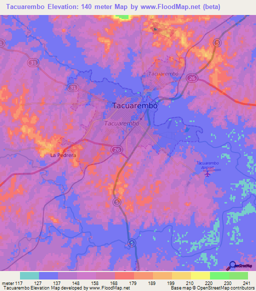 Tacuarembo,Uruguay Elevation Map