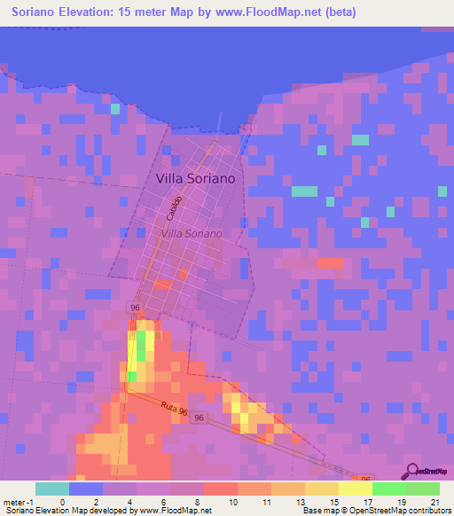 Soriano,Uruguay Elevation Map