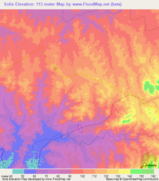 Solis,Uruguay Elevation Map