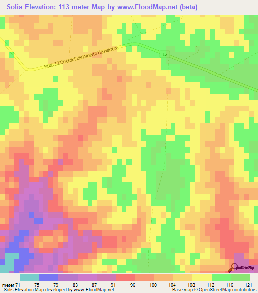 Solis,Uruguay Elevation Map