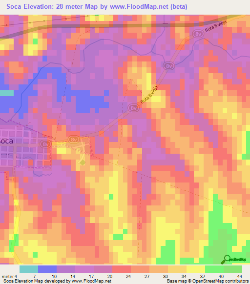 Soca,Uruguay Elevation Map
