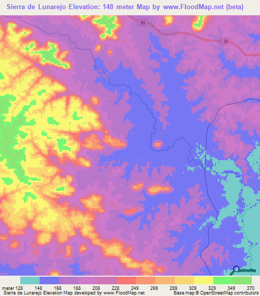 Sierra de Lunarejo,Uruguay Elevation Map