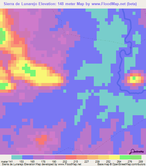 Sierra de Lunarejo,Uruguay Elevation Map