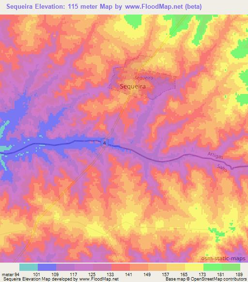 Sequeira,Uruguay Elevation Map