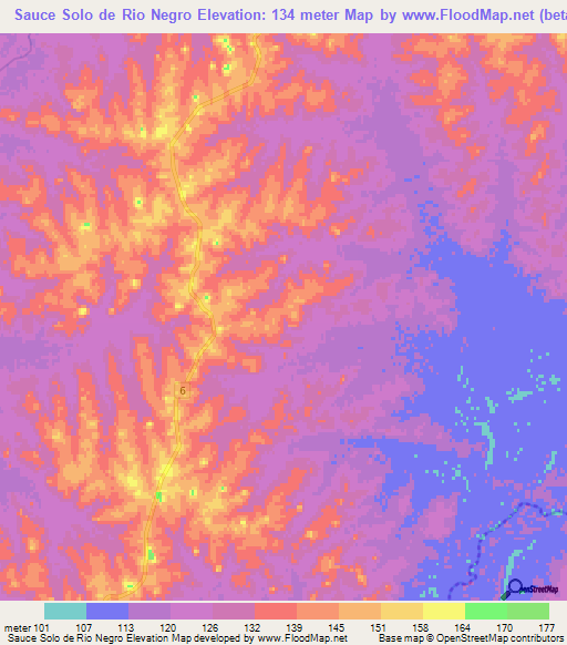 Sauce Solo de Rio Negro,Uruguay Elevation Map