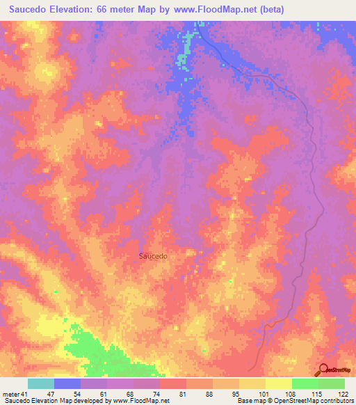 Saucedo,Uruguay Elevation Map
