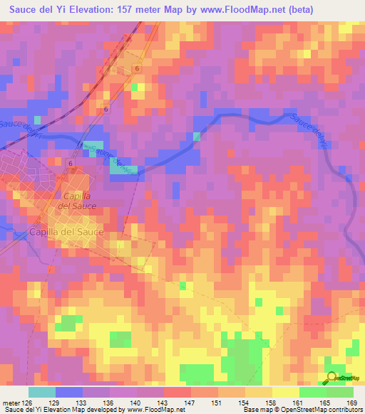 Sauce del Yi,Uruguay Elevation Map