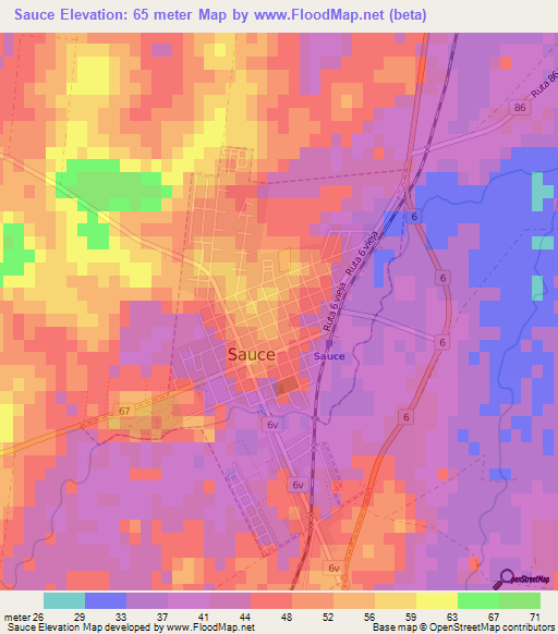 Sauce,Uruguay Elevation Map