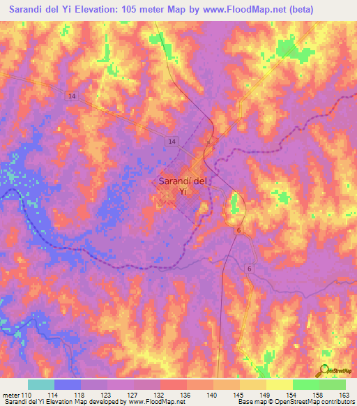 Sarandi del Yi,Uruguay Elevation Map