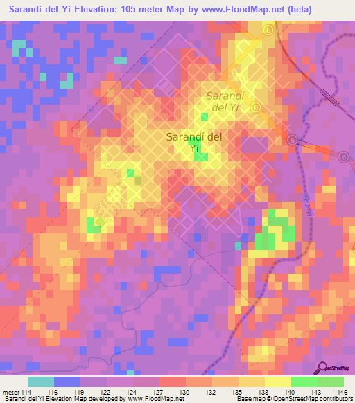Sarandi del Yi,Uruguay Elevation Map