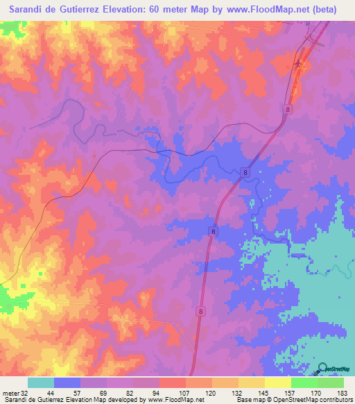 Sarandi de Gutierrez,Uruguay Elevation Map