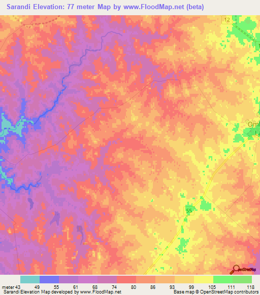 Sarandi,Uruguay Elevation Map