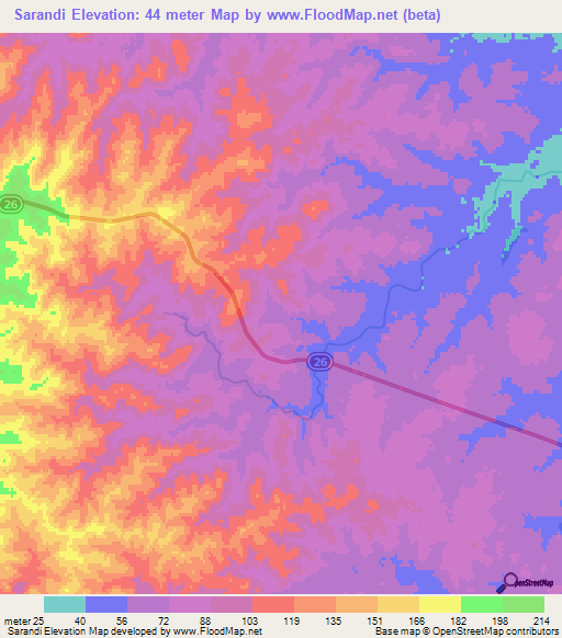 Sarandi,Uruguay Elevation Map