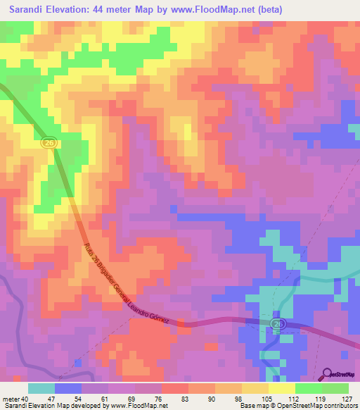 Sarandi,Uruguay Elevation Map