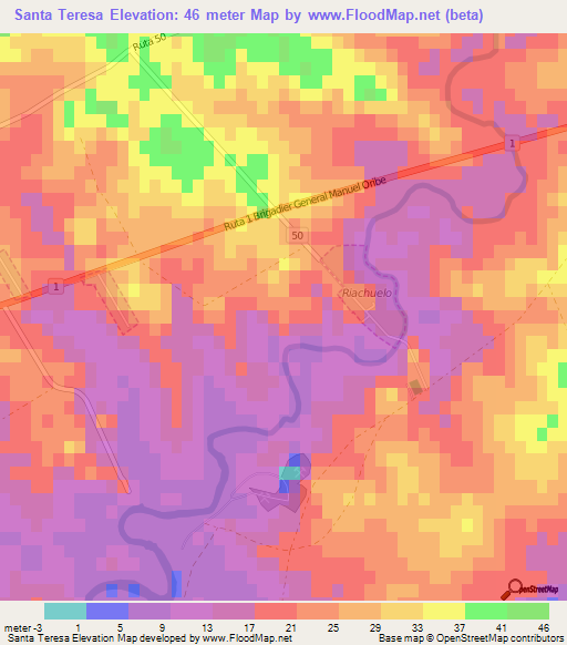 Santa Teresa,Uruguay Elevation Map