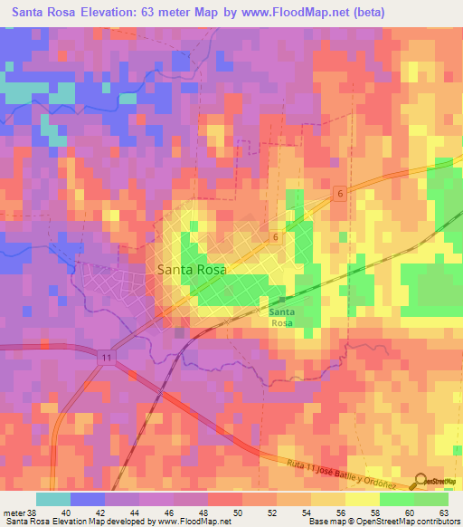 Santa Rosa,Uruguay Elevation Map