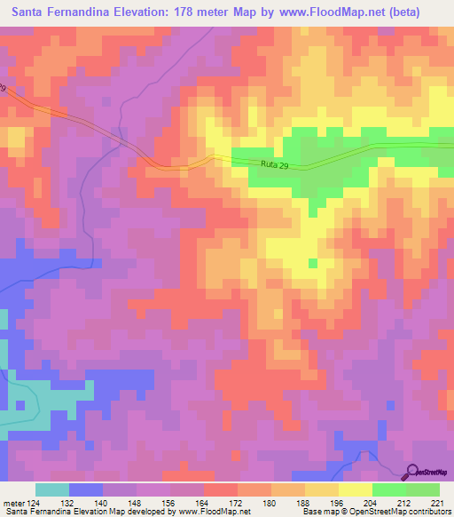 Santa Fernandina,Uruguay Elevation Map