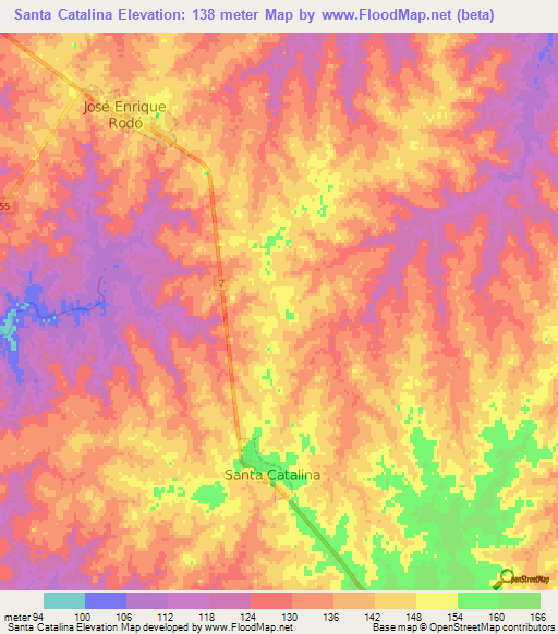 Santa Catalina,Uruguay Elevation Map