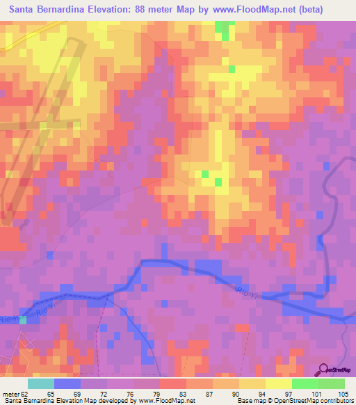Santa Bernardina,Uruguay Elevation Map