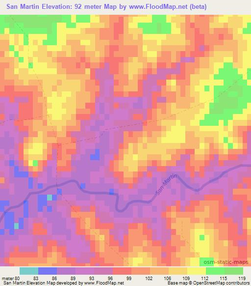 San Martin,Uruguay Elevation Map