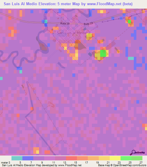 San Luis Al Medio,Uruguay Elevation Map