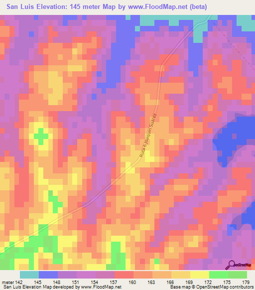 San Luis,Uruguay Elevation Map