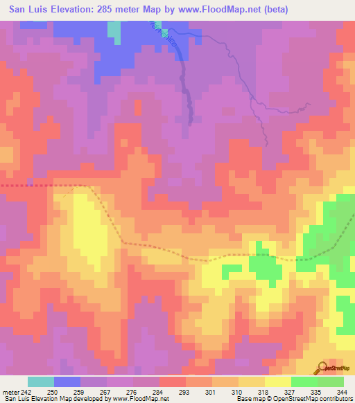 San Luis,Uruguay Elevation Map
