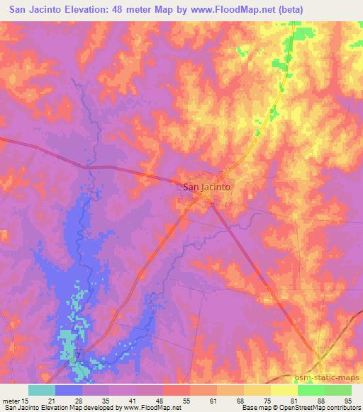 San Jacinto,Uruguay Elevation Map