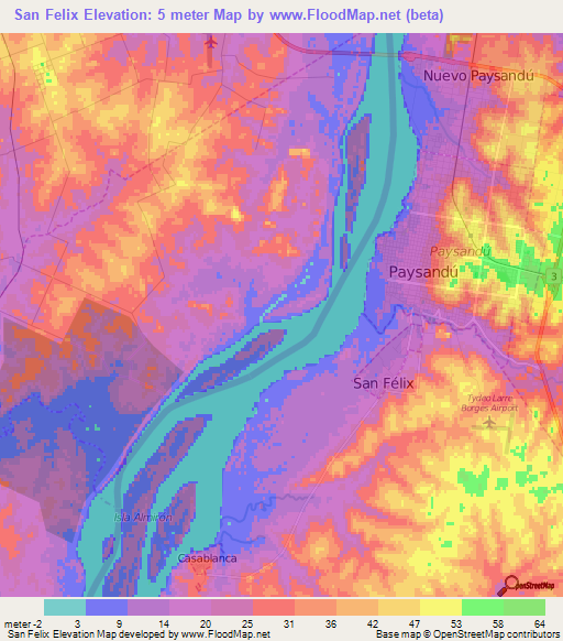 San Felix,Uruguay Elevation Map